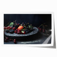 Rolled canvas print featuring a variety of colorful fruits, ideal for art wall dining room decor.