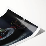 Extra large wall art featuring line art flowers in black on white background, rolled print.