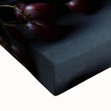 Large art featuring a close-up of assorted fruits in black and white on stretched canvas, suitable for bedroom wall decor.