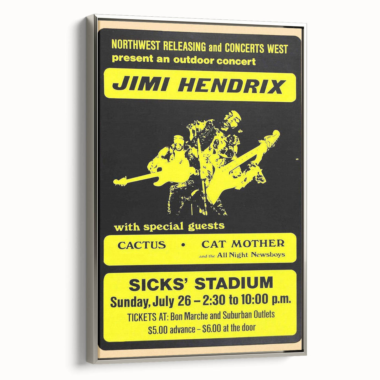 Jimi Hendrix Retro Wall Art – Vintage Sicks' Stadium Concert Print