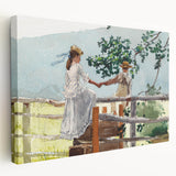 Realism Art Prints - Nostalgic Countryside Scene with Children on Canvas