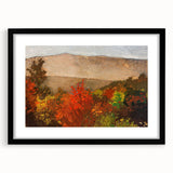 Extra large abstract art print featuring textured swirls in vibrant autumn colors on a black framed canvas.