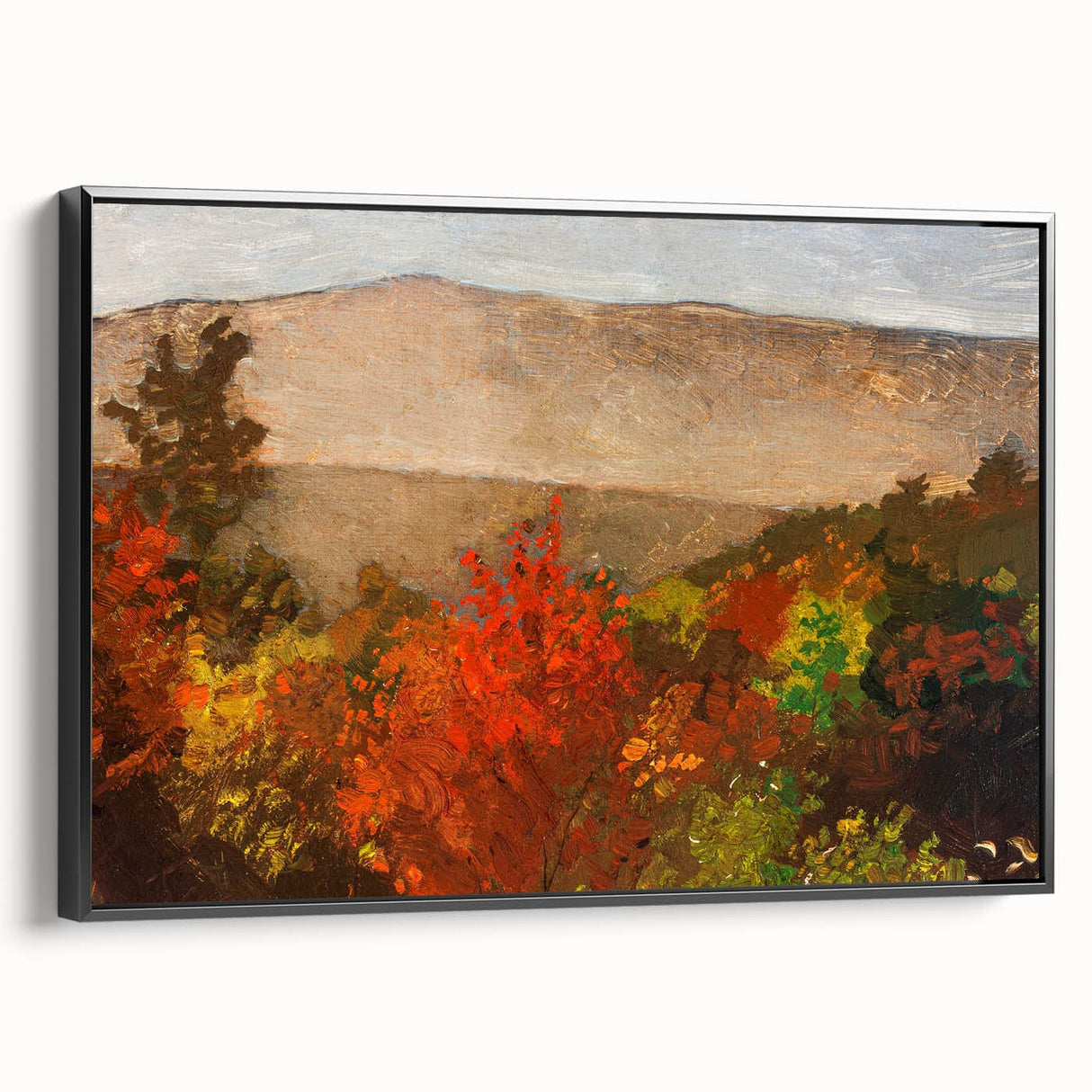 Black and white landscape art painting on framed canvas, featuring a serene tree scene, ideal for bedroom wall decor.