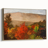 Framed canvas featuring a vintage-style landscape painting with autumnal tones, ideal for bedroom wall art.
