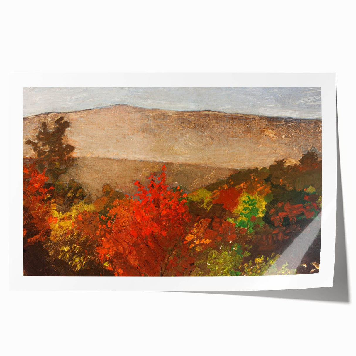 Extra large rolled canvas print featuring an abstract floral design in warm autumn hues, ideal for dining room wall art.