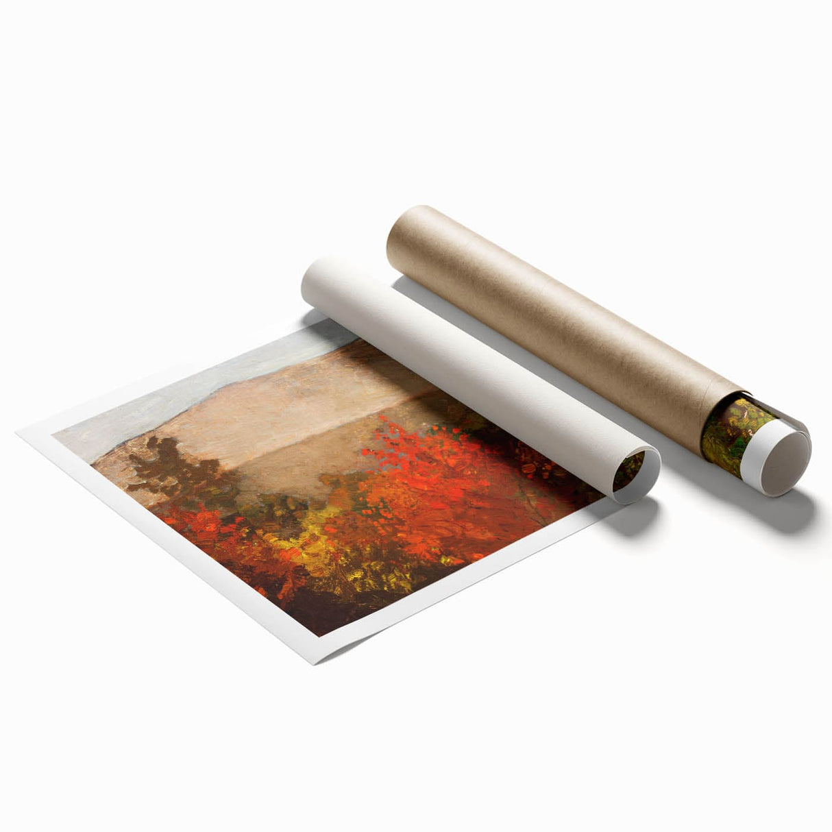 Extra large rolled print featuring a fall-themed floral design in warm red and orange tones.