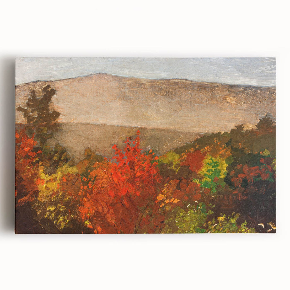 Large black and white stretched canvas of a stylized tree in autumn, ideal for kitchen wall art.