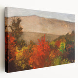 Large canvas print of a serene autumn landscape with warm orange and yellow tones, ideal for kitchen wall art.