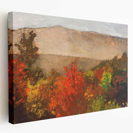 Large canvas print of a serene autumn landscape with warm orange and yellow tones, ideal for kitchen wall art.