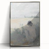 Framed acrylic artwork showcasing an abstract figurative design with silver accents, ideal for modern home decor, enhancing contemporary spaces with elegance.