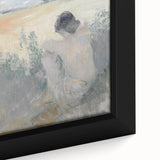 Close-up of a vibrant abstract figurative framed canvas art piece featuring bold colors and dynamic shapes, perfect for modern home decor or gallery display.