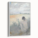 Framed abstract figurative canvas artwork in white, showcasing dynamic shapes and soft colors, ideal for modern home decor. Perfect for enhancing living spaces with artistic flair.