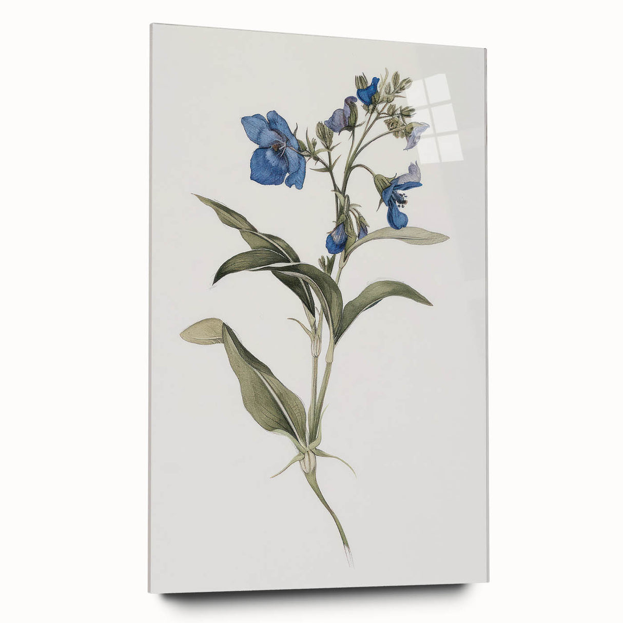 Abstract floral acrylic design on glass showcasing vibrant colors and intricate patterns, viewed from the side without pins, ideal for modern decor.
