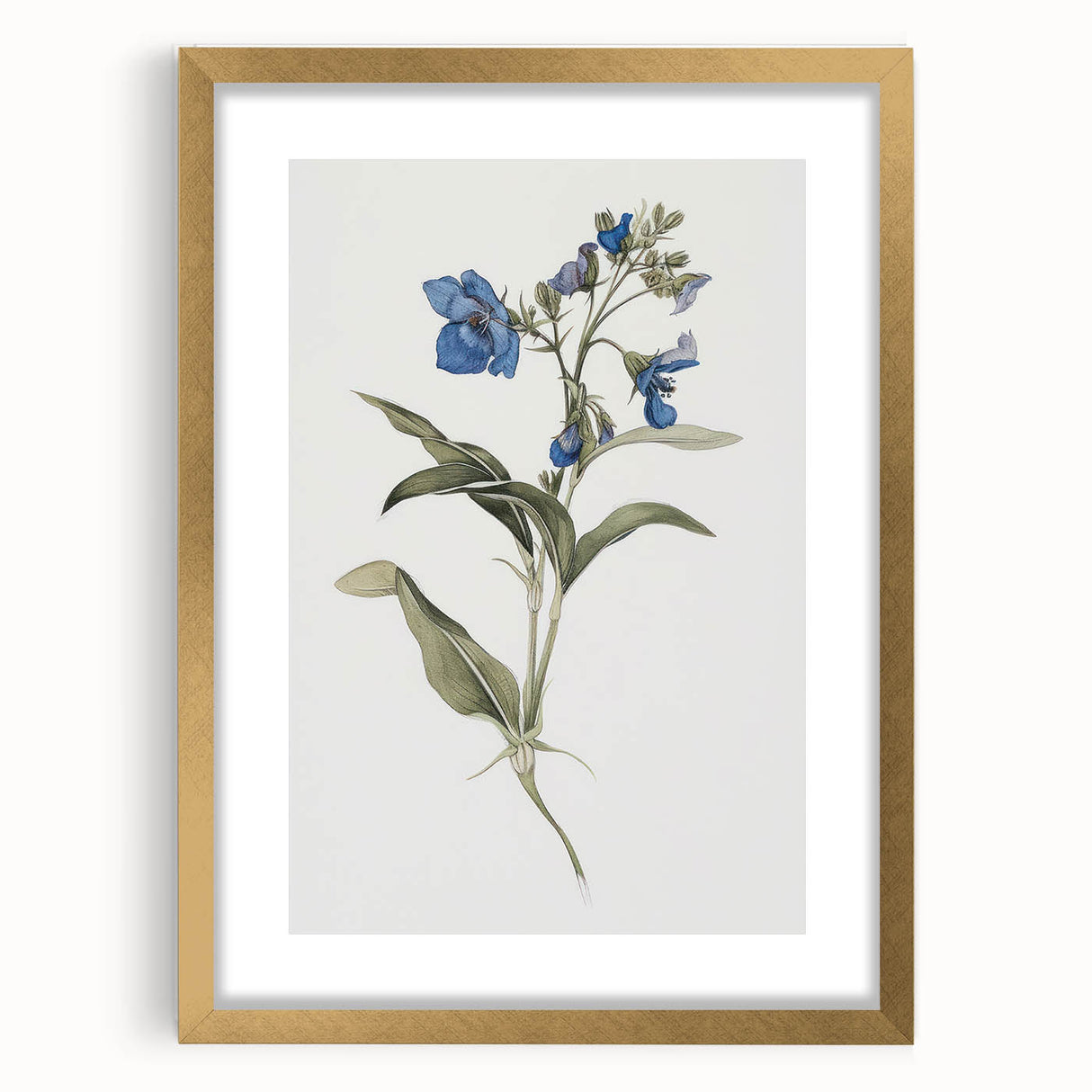 Abstract floral frame showcasing vibrant colors with a gold mat, perfect for enhancing modern decor. Ideal for art lovers seeking a stylish accent piece.