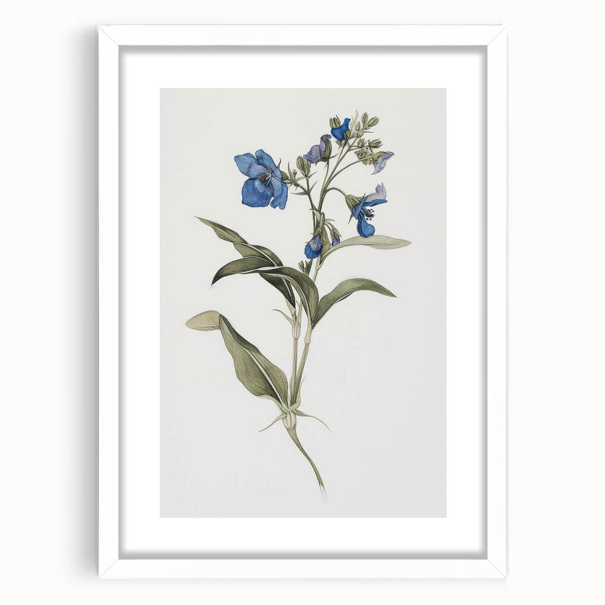 Abstract floral wall art print in a white frame, showcasing vibrant colors and intricate patterns, ideal for modern home decor or gallery display.