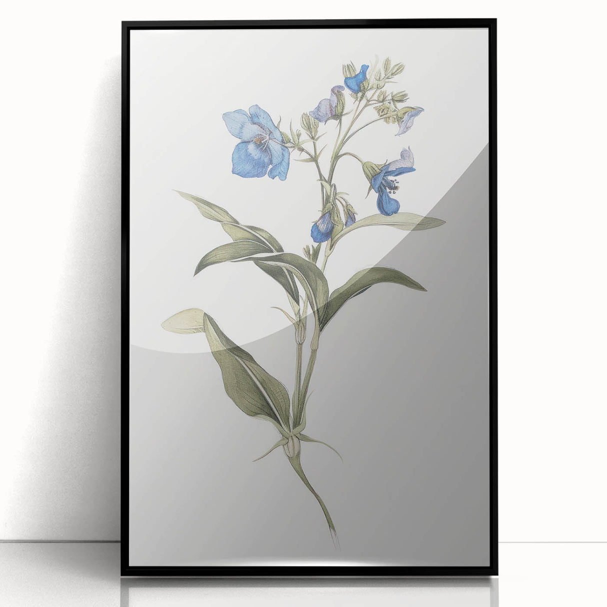 Framed acrylic artwork showcasing abstract floral designs in vibrant colors, elegantly presented in a sleek black frame, ideal for modern home decor.