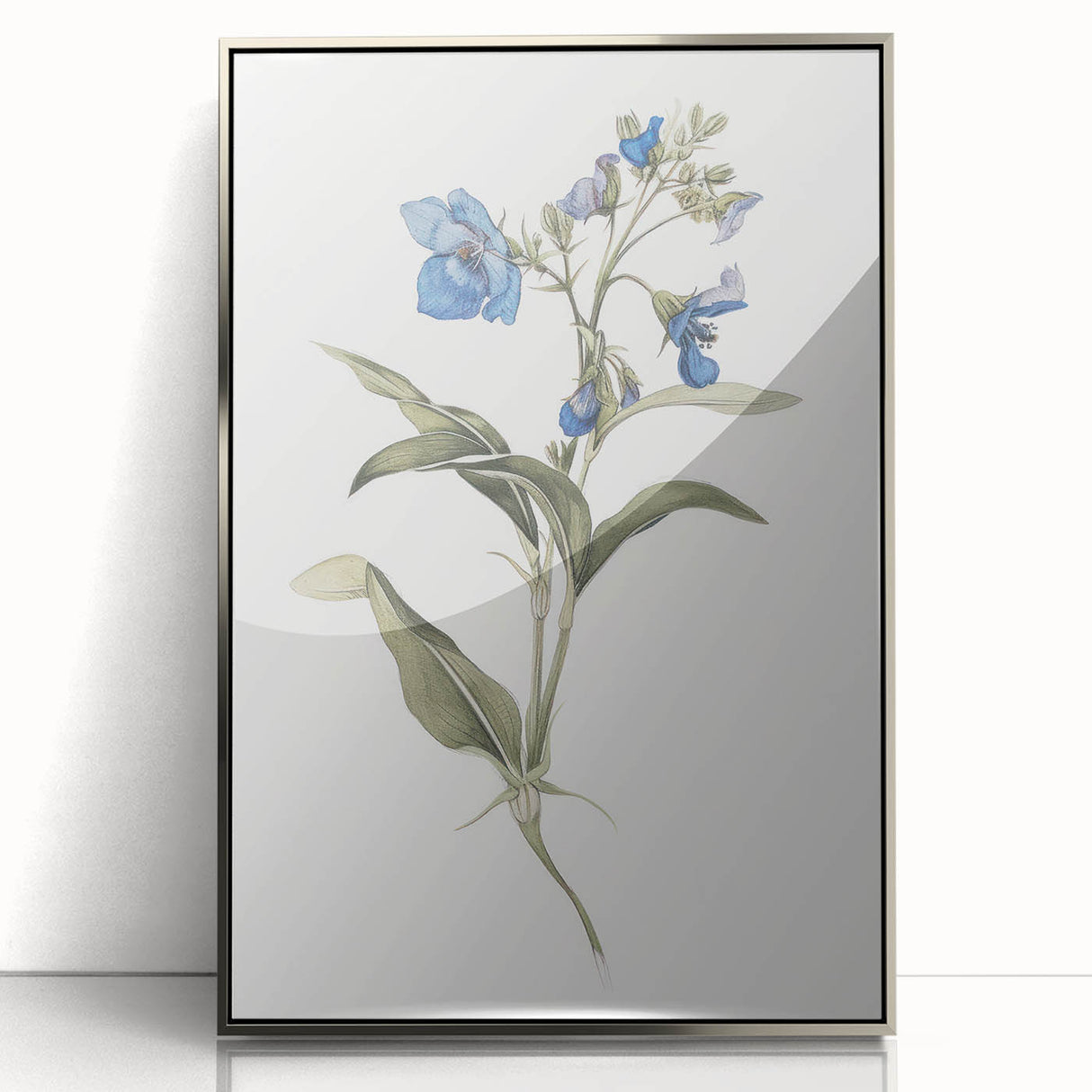 Framed abstract floral wall art in silver acrylic, showcasing vibrant colors and intricate designs, perfect for modern home decor or office aesthetics.