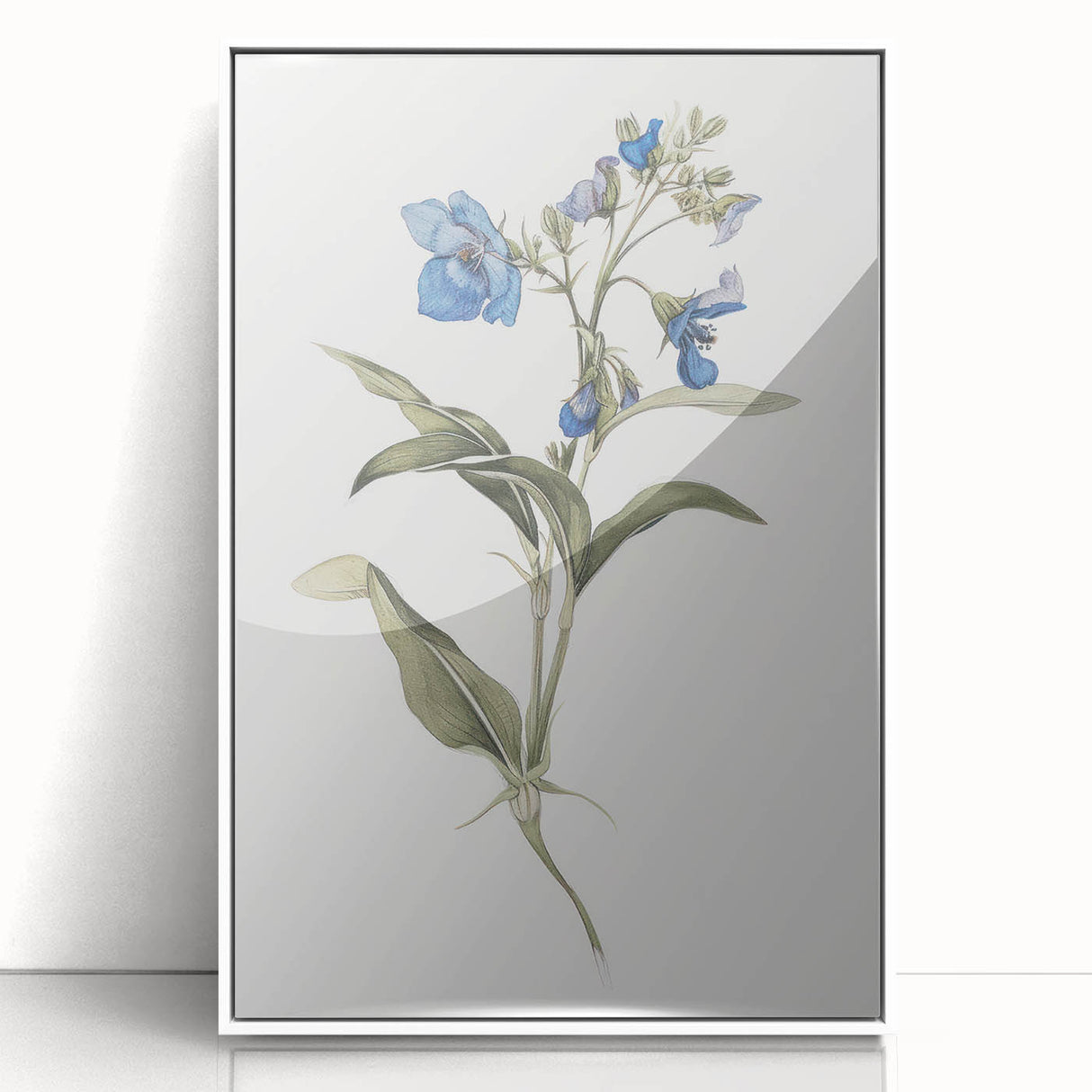 Framed acrylic artwork showcasing an abstract floral design in vibrant colors, set against a white background, ideal for modern home decor.