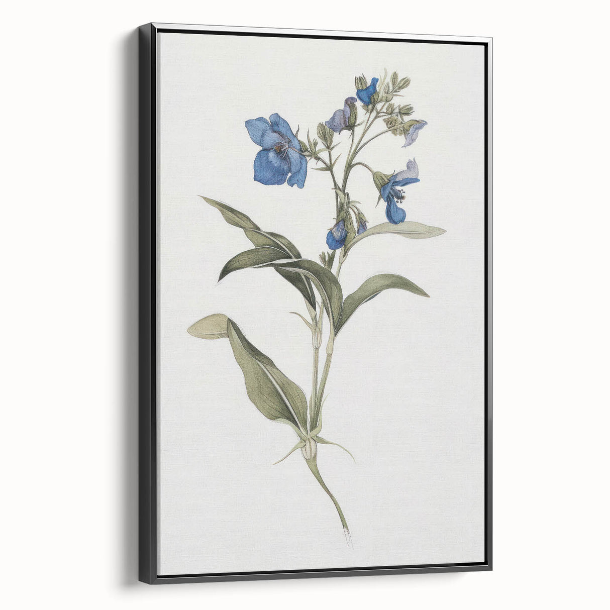 Framed abstract floral canvas artwork showcasing vibrant colors against a black background, emphasizing elegance and modern decor. Perfect for enhancing interiors.