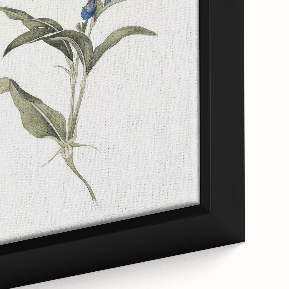 Abstract floral canvas artwork featuring vibrant hues of pink, blue, and green, with intricate detailing and a modern frame, perfect for home decor enhancement.