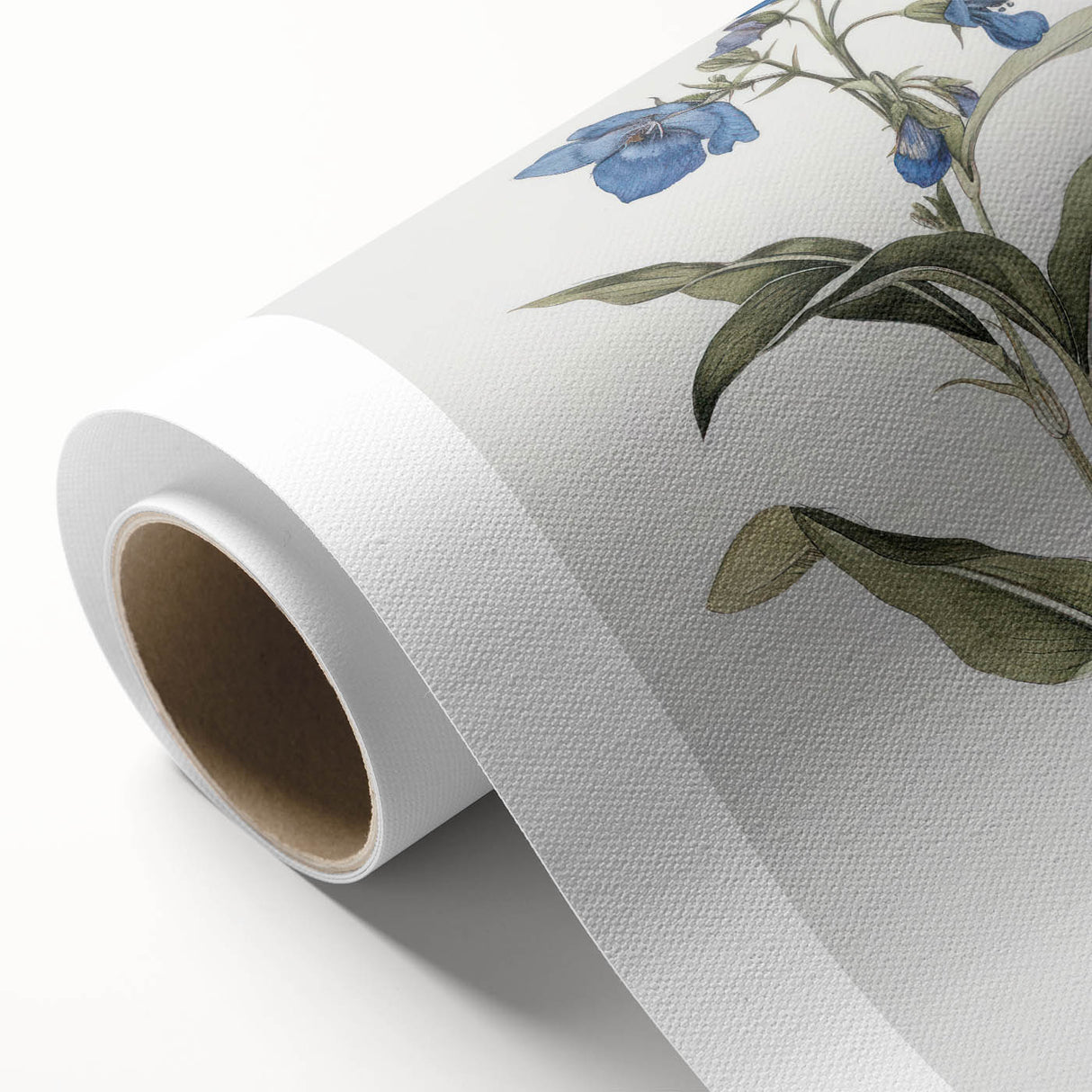 Abstract floral rolled canvas artwork showcasing vibrant colors and intricate patterns, elegantly presented in a protective cardboard tube for easy storage and display.