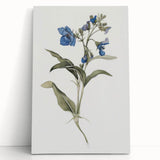 Abstract floral stretched canvas art featuring vibrant colors, including pink, blue, and green hues, leaning against a textured wall, perfect for modern decor.