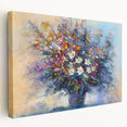 Abstract floral design stretched canvas artwork in vibrant colors, showcasing intricate patterns and textures, ideal for modern home decor or art enthusiasts.