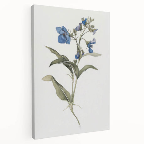 Abstract floral stretched canvas artwork showcasing vibrant colors of pink, blue, and green, with a textured surface that enhances visual depth. Perfect for modern decor.