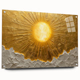 Abstract landscape wall art displayed in a sleek acrylic frame, showcasing vibrant colors and intricate details. The side view highlights the modern design and elegant pins securing the artwork, perfect for contemporary home decor.