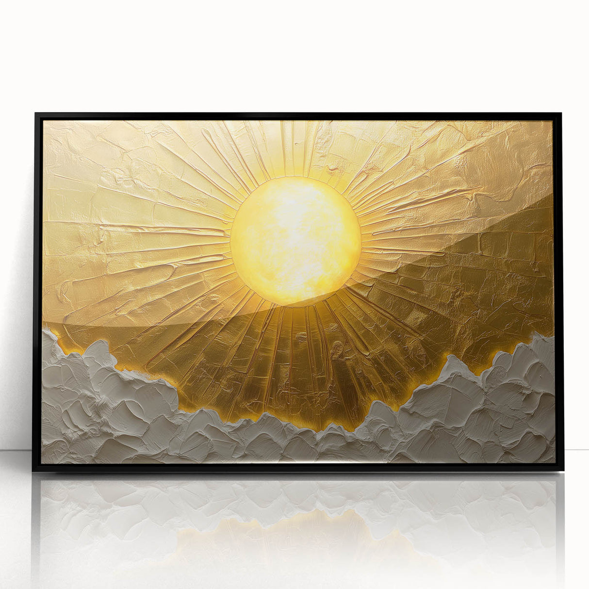 Framed abstract landscape wall art showcasing vibrant colors and geometric patterns with a sleek black frame, perfect for modern home decor.