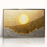 Framed acrylic wall art showcasing an abstract landscape with gold accents, perfect for modern home decor. Ideal for enhancing interior spaces with elegance.