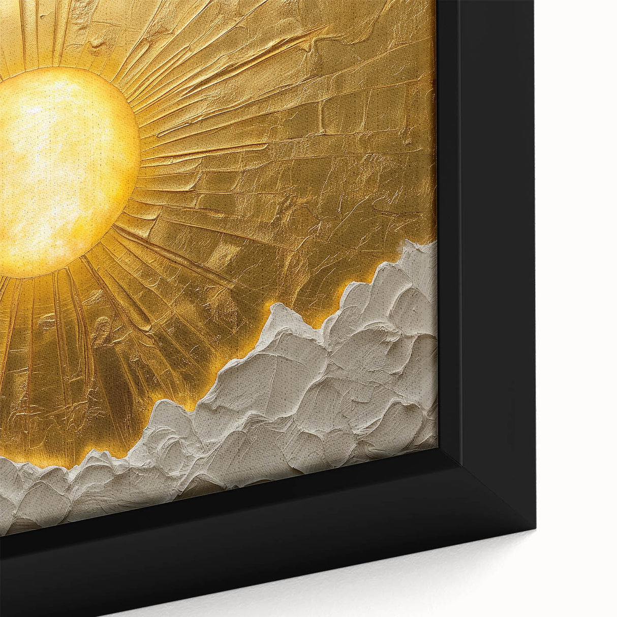 Close-up of a framed abstract landscape wall art piece, showcasing vibrant colors and intricate textures, ideal for modern home decor or office spaces.