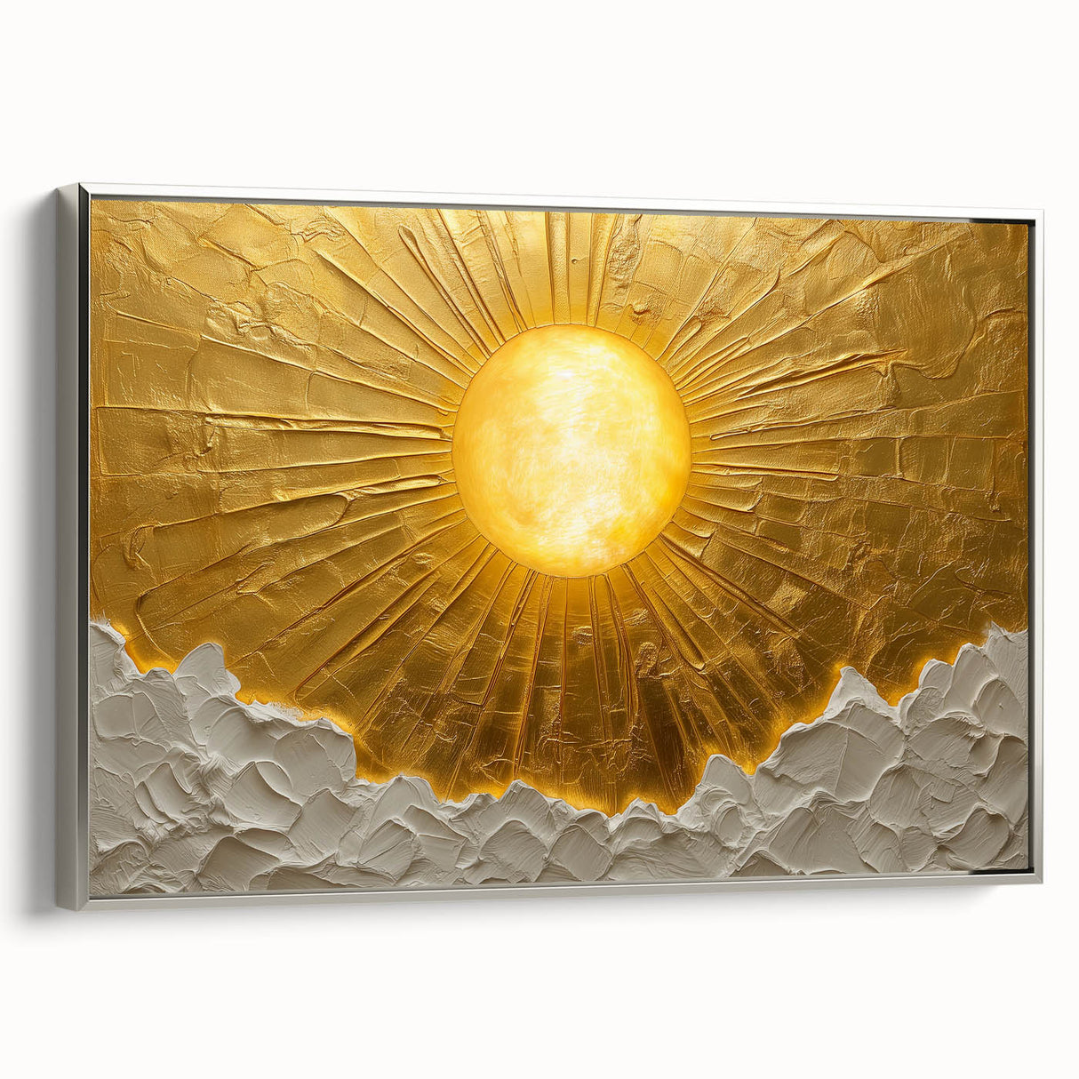 Framed abstract landscape wall art featuring silver accents, showcasing vibrant colors and flowing shapes, perfect for modern home decor and enhancing interior spaces.