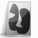 Framed minimalist wall art showcasing a modern abstract design in soft white and gray tones, ideal for contemporary home decor. The artwork is displayed with a sleek acrylic frame, enhancing its elegant aesthetic.