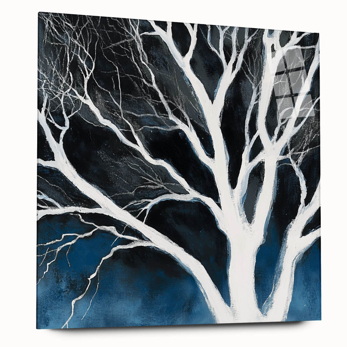 Modern Abstract Wall Art – Minimalist Tree in Blue and Gray Tones