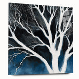 Modern Abstract Wall Art – Minimalist Tree in Blue and Gray Tones