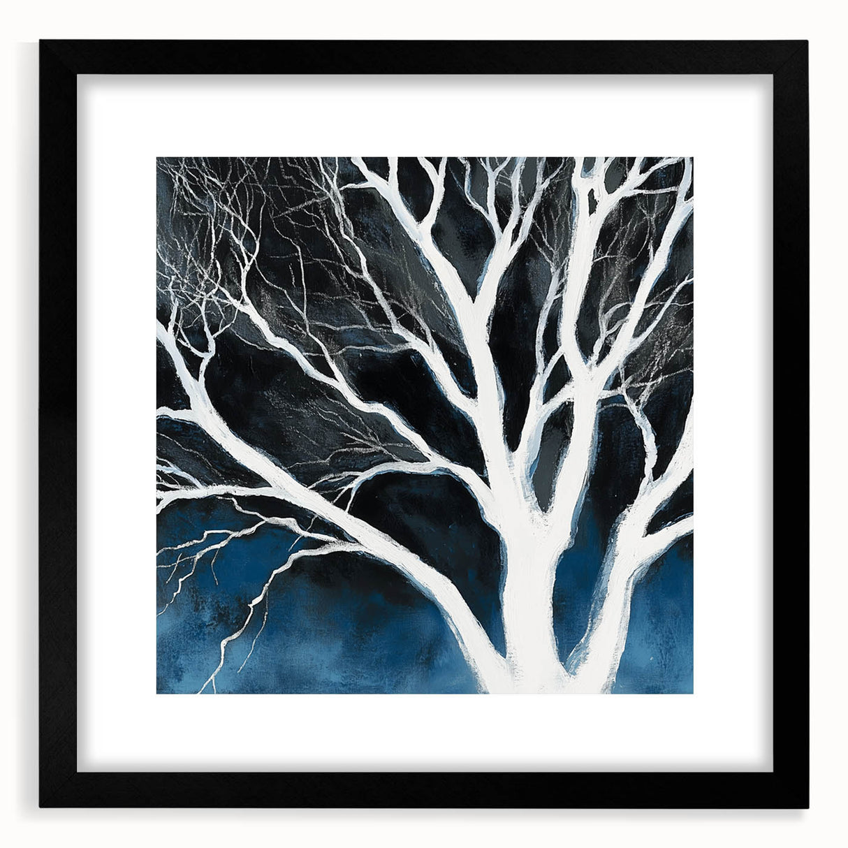 Modern Abstract Wall Art – Minimalist Tree in Blue and Gray Tones