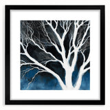 Modern Abstract Wall Art – Minimalist Tree in Blue and Gray Tones