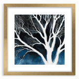 Modern Abstract Wall Art – Minimalist Tree in Blue and Gray Tones
