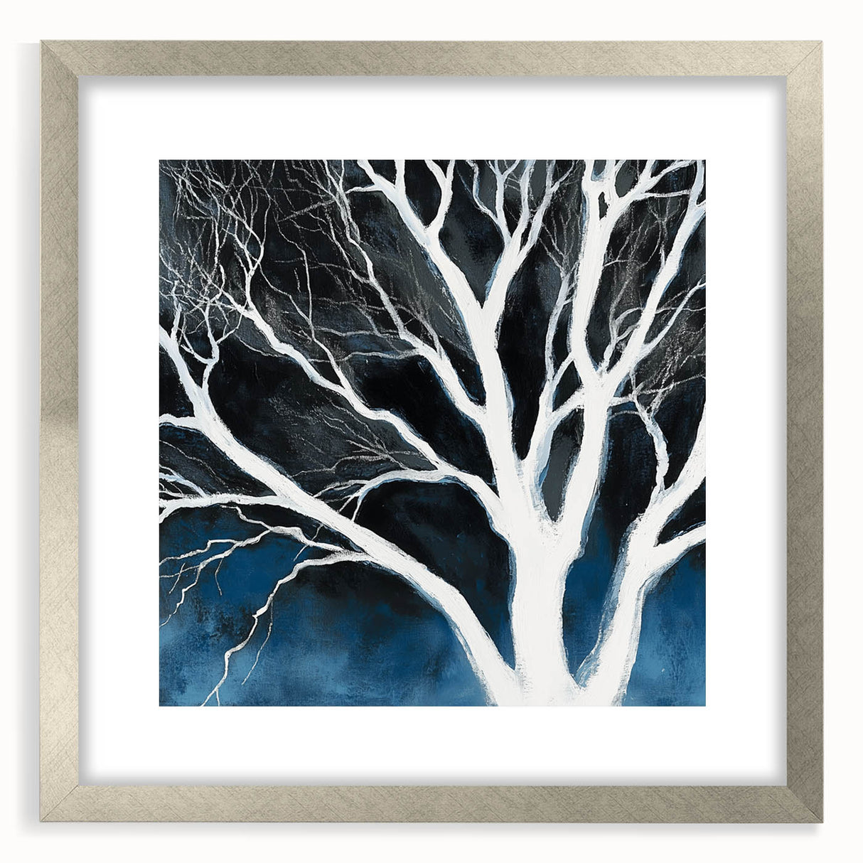 Modern Abstract Wall Art – Minimalist Tree in Blue and Gray Tones