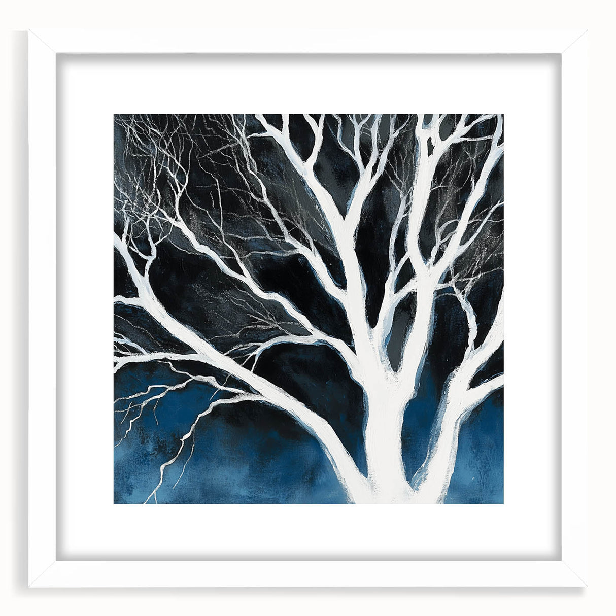 Modern Abstract Wall Art – Minimalist Tree in Blue and Gray Tones