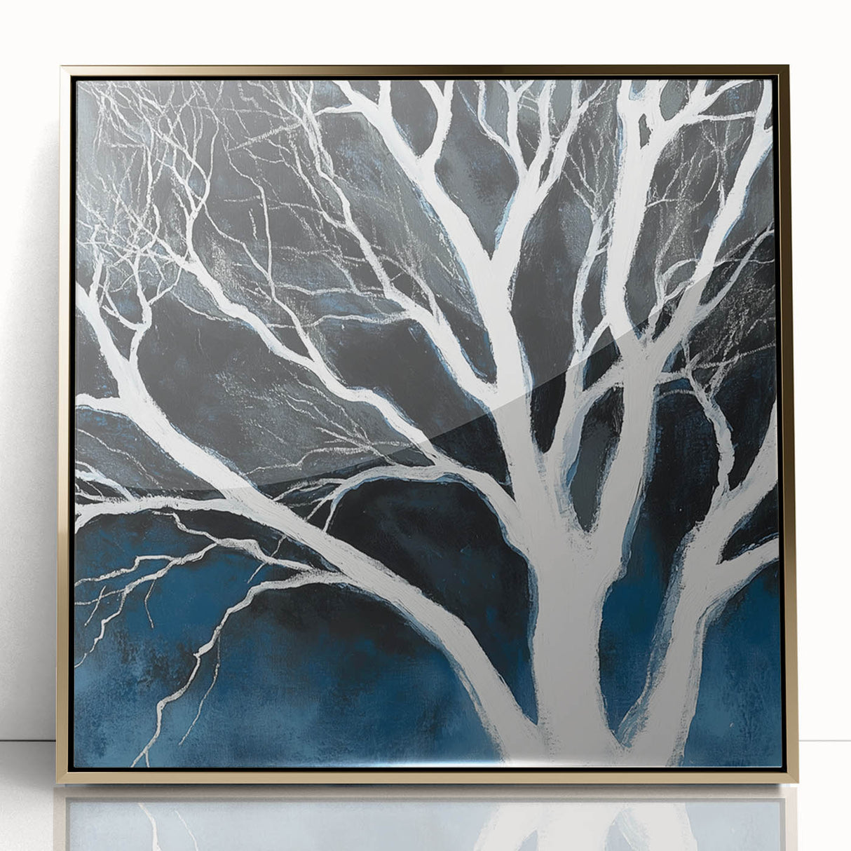 Modern Abstract Wall Art – Minimalist Tree in Blue and Gray Tones