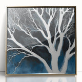 Modern Abstract Wall Art – Minimalist Tree in Blue and Gray Tones
