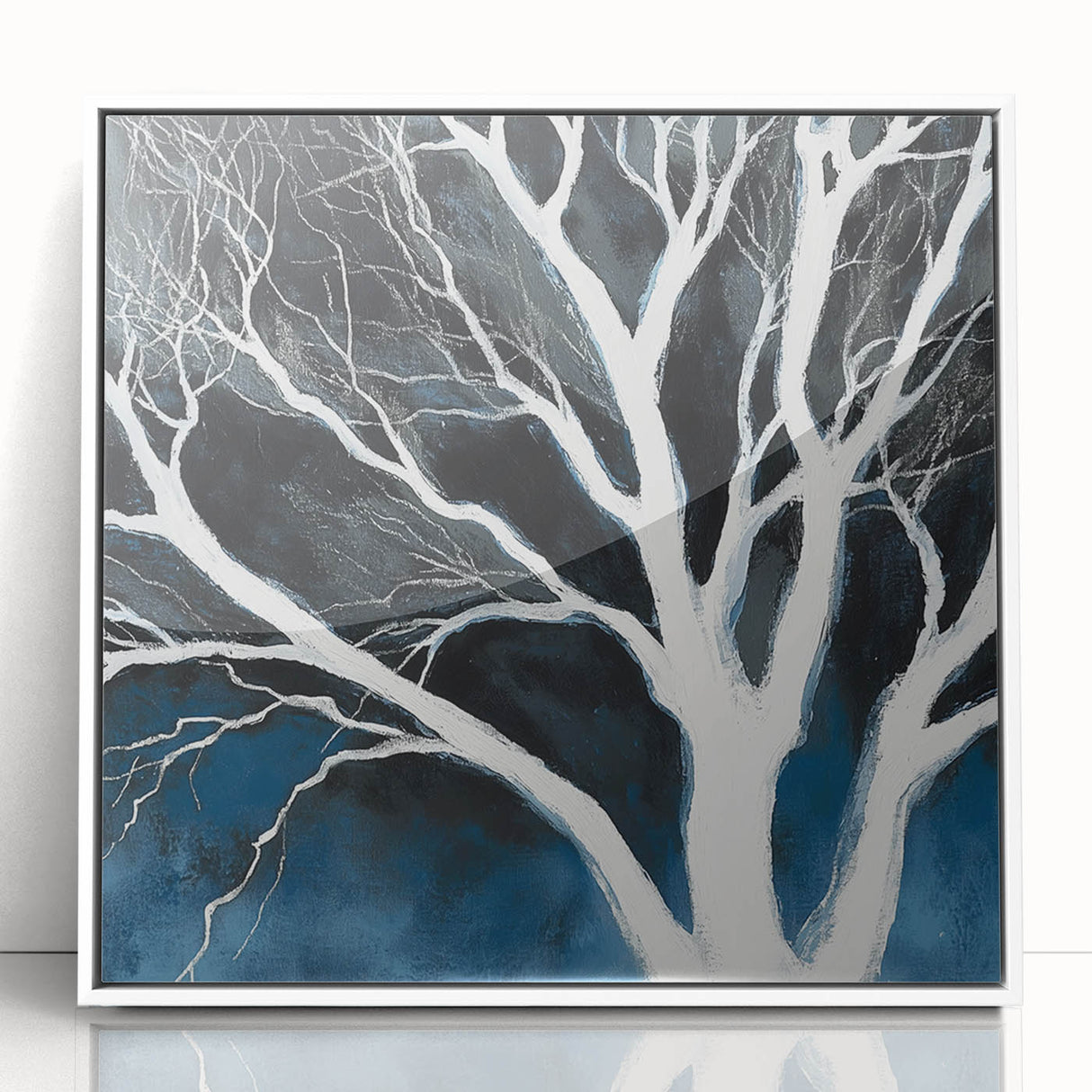 Modern Abstract Wall Art – Minimalist Tree in Blue and Gray Tones