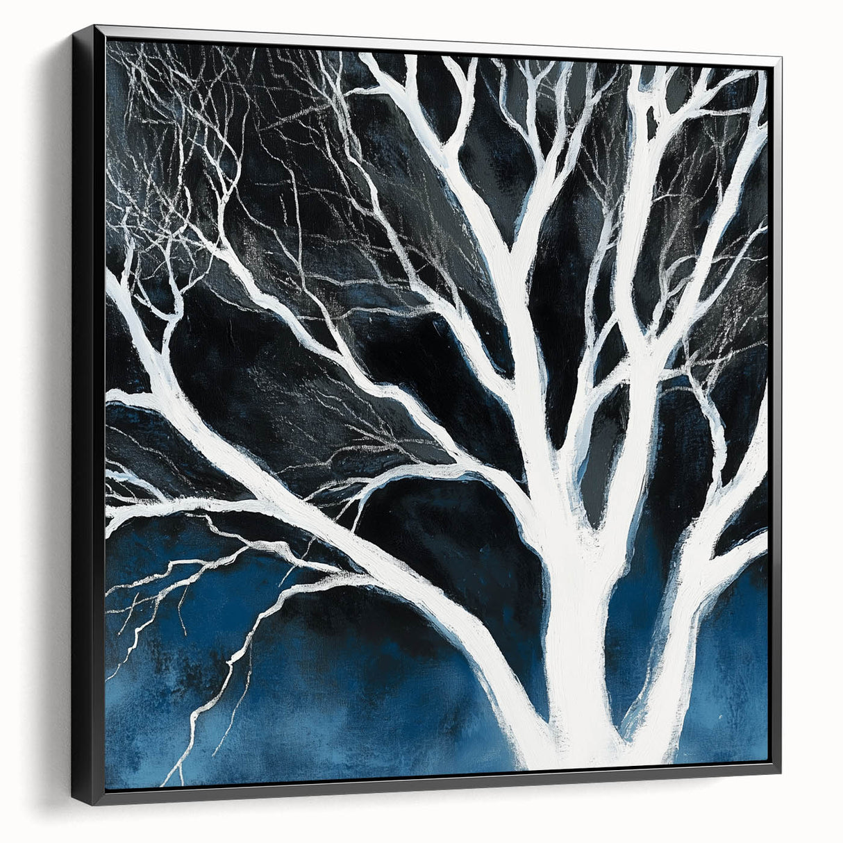 Modern Abstract Wall Art – Minimalist Tree in Blue and Gray Tones