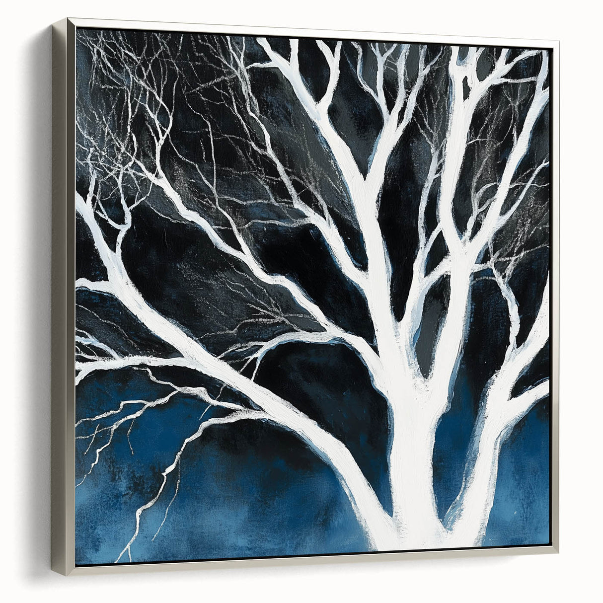 Modern Abstract Wall Art – Minimalist Tree in Blue and Gray Tones