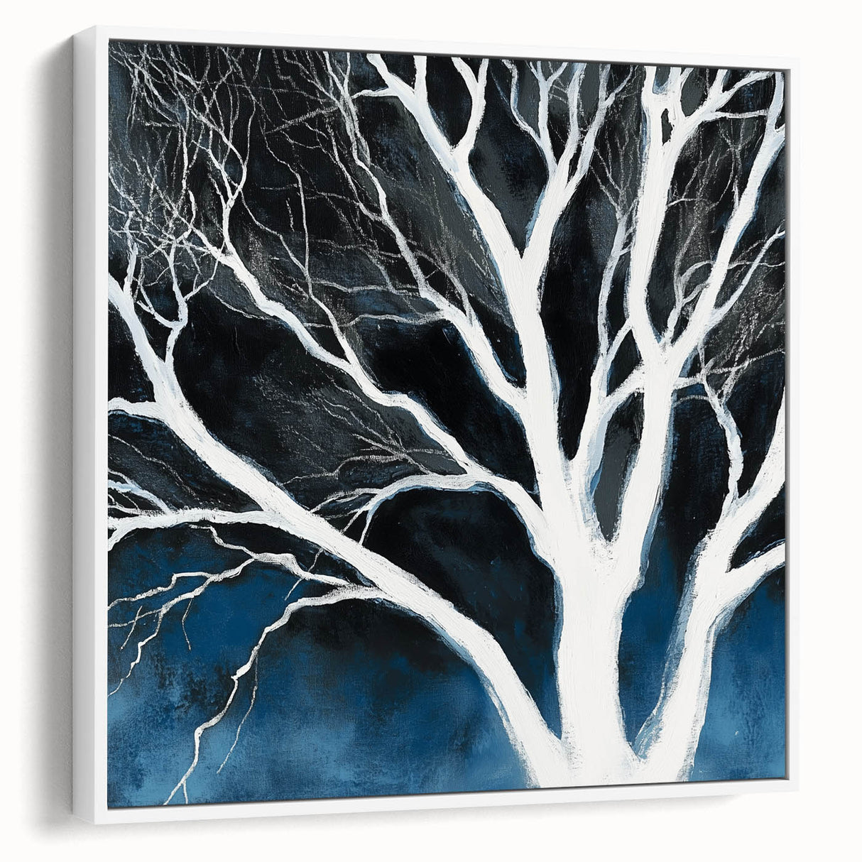 Modern Abstract Wall Art – Minimalist Tree in Blue and Gray Tones