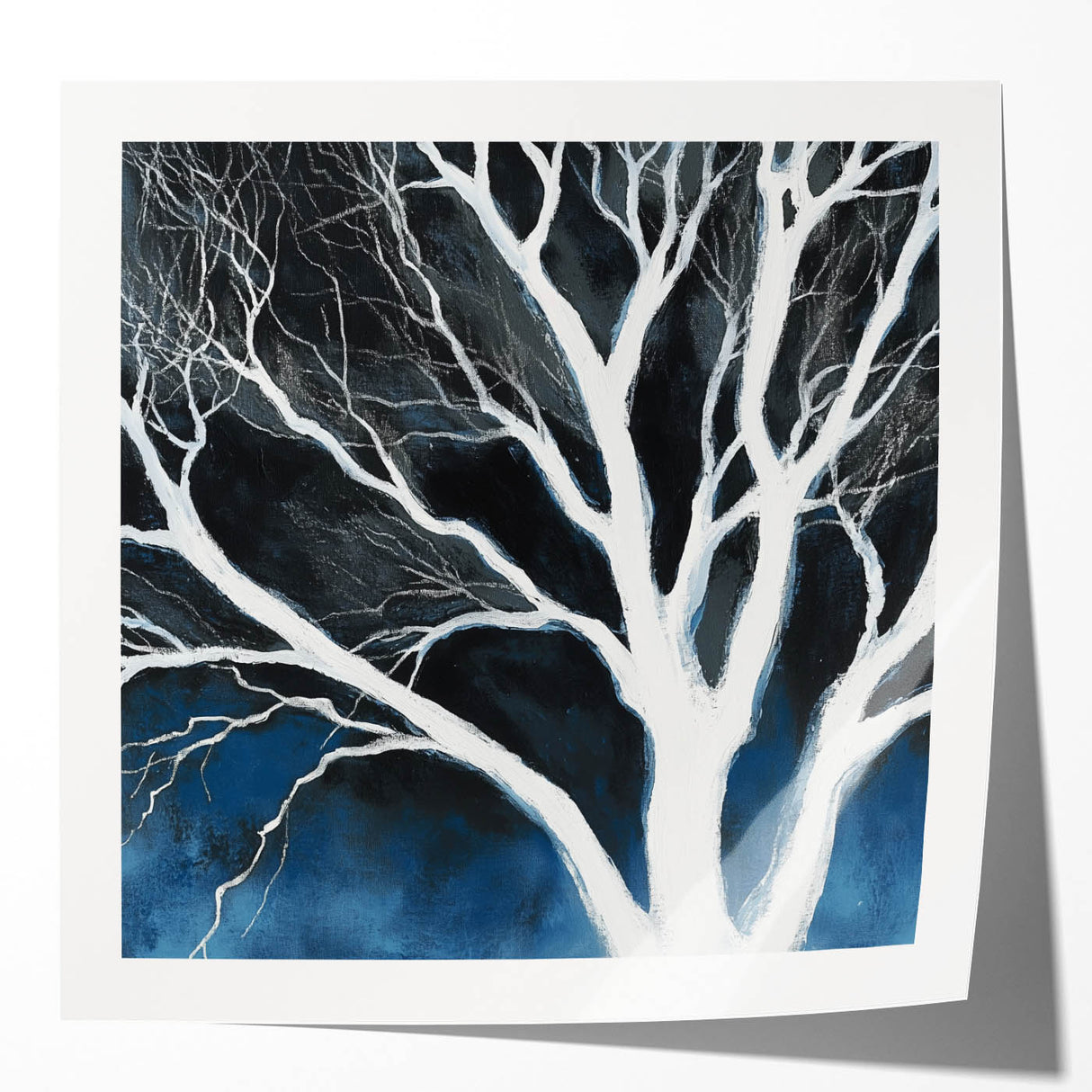 Modern Abstract Wall Art – Minimalist Tree in Blue and Gray Tones