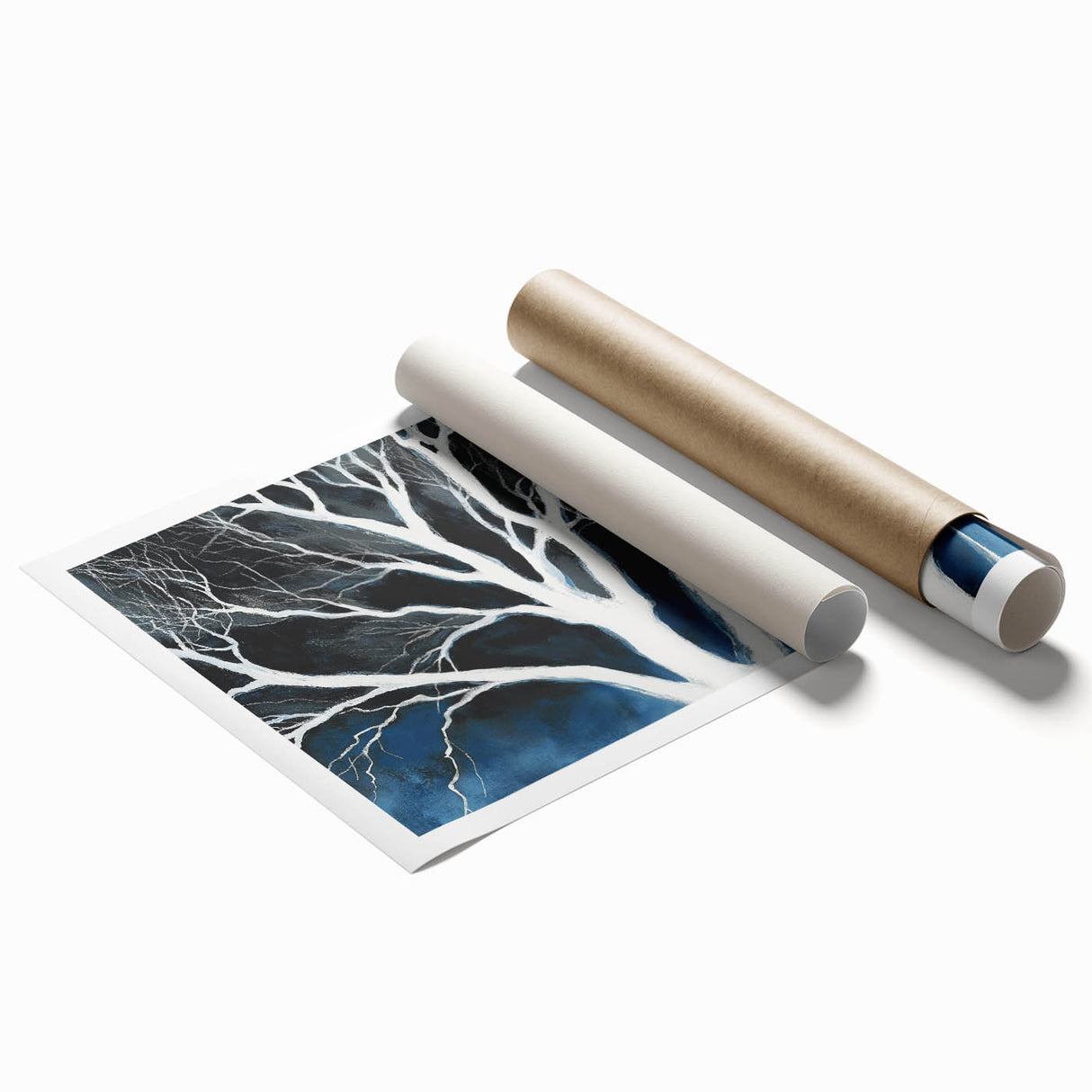 Modern Abstract Wall Art – Minimalist Tree in Blue and Gray Tones