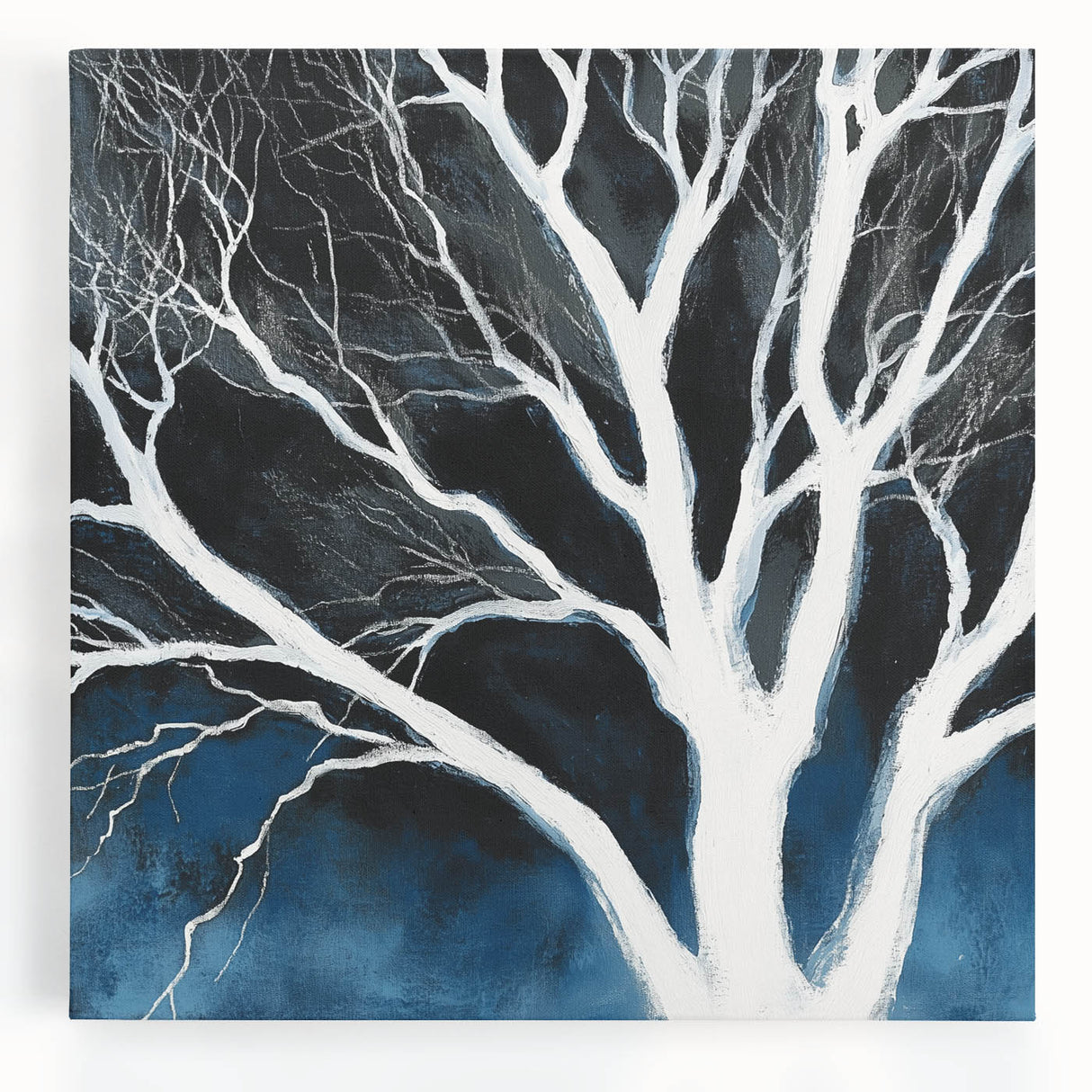 Modern Abstract Wall Art – Minimalist Tree in Blue and Gray Tones